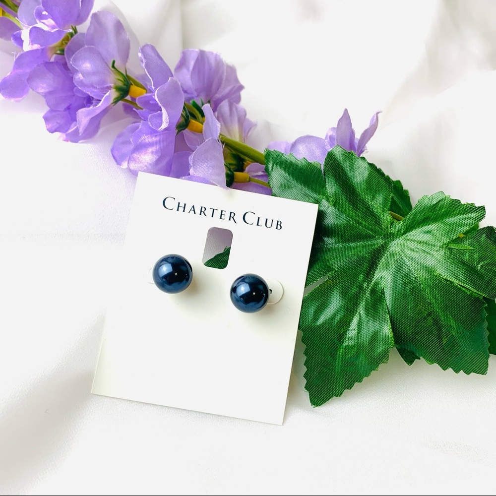 🌹Charter Club GLD NAVY 12MM STD ER Pearl tower stud Earring Jewellery fo…